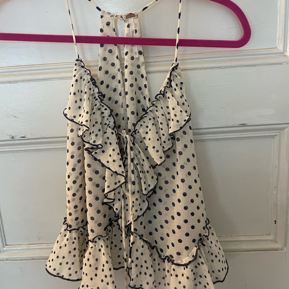 Free People blue and white polka-dot swing tank top, chiffon